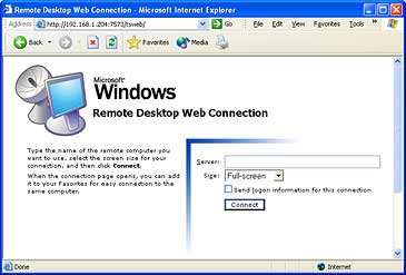 Figure 2: Remote Desktop Web Connection page
